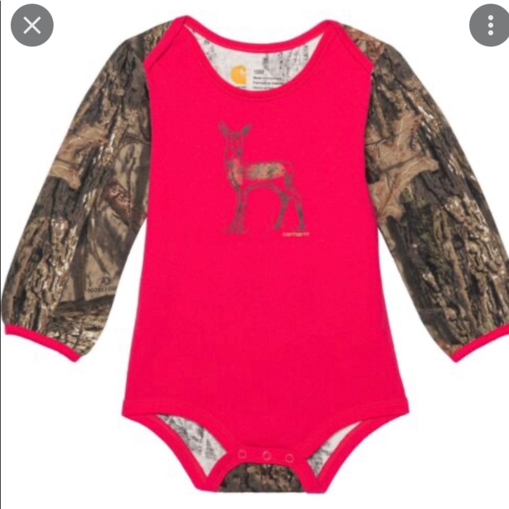 Carhartt baby girls pink camo deer long sleeve raspberry bodysuit onsie